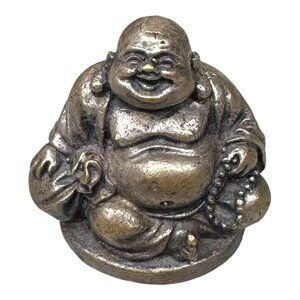 Brass Laughing Buddha Figurine Good Fortune Miniature Zen Monk Paperweight VTG